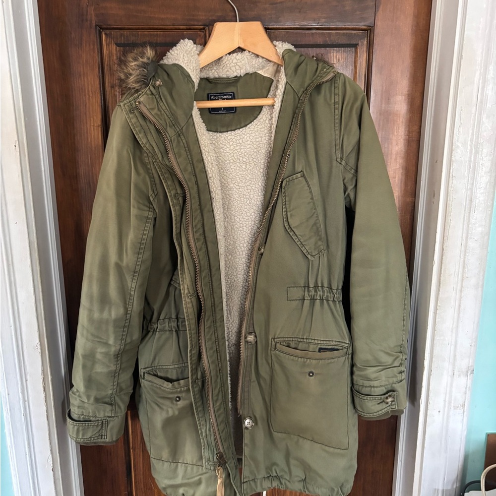 Olive Green Parka with Faux Fur Hood 2000s
